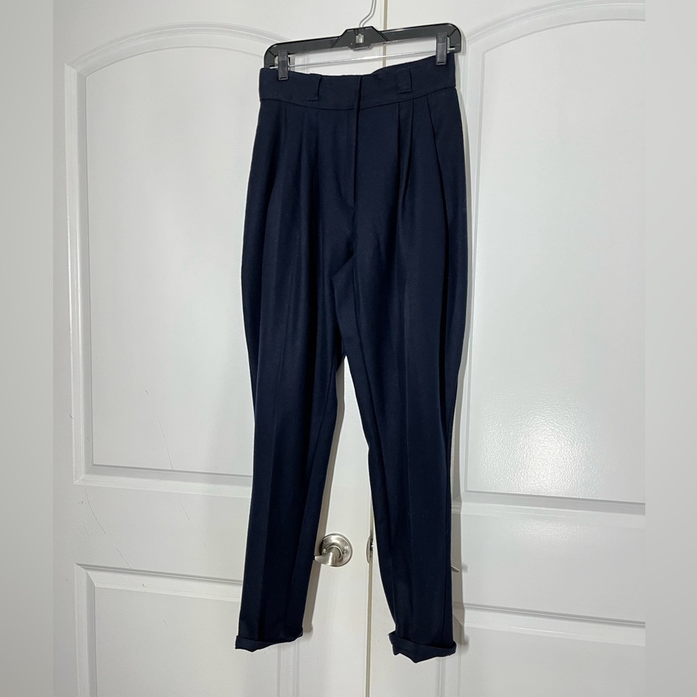 Vintage navy pleated trousers tapered legs - Picture 8 of 11